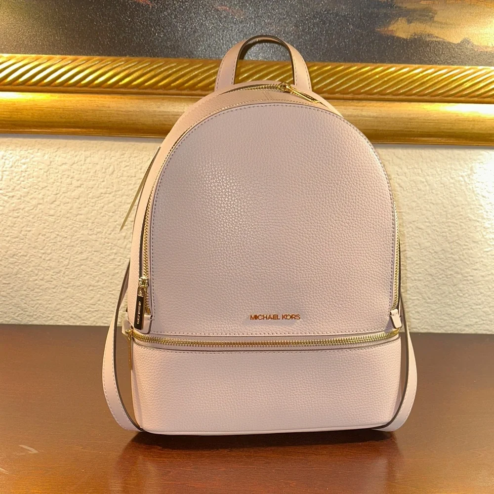Michael Kors Blush Pebbled Leather Backpack with Gold Hardware